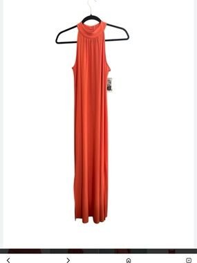 Bar III Sleeveless High-Neck Coral-Orange Maxi Dress